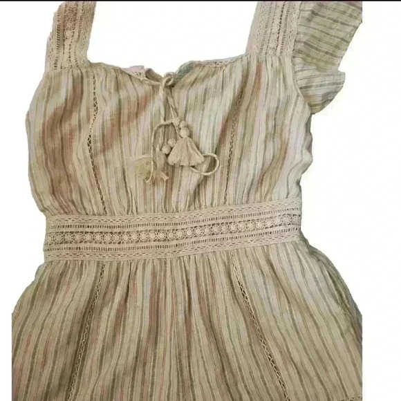 American Eagle Womens Peach Striped Pom Pom Boho Effortless Chic Trendy Romper M - Picture 7 of 12